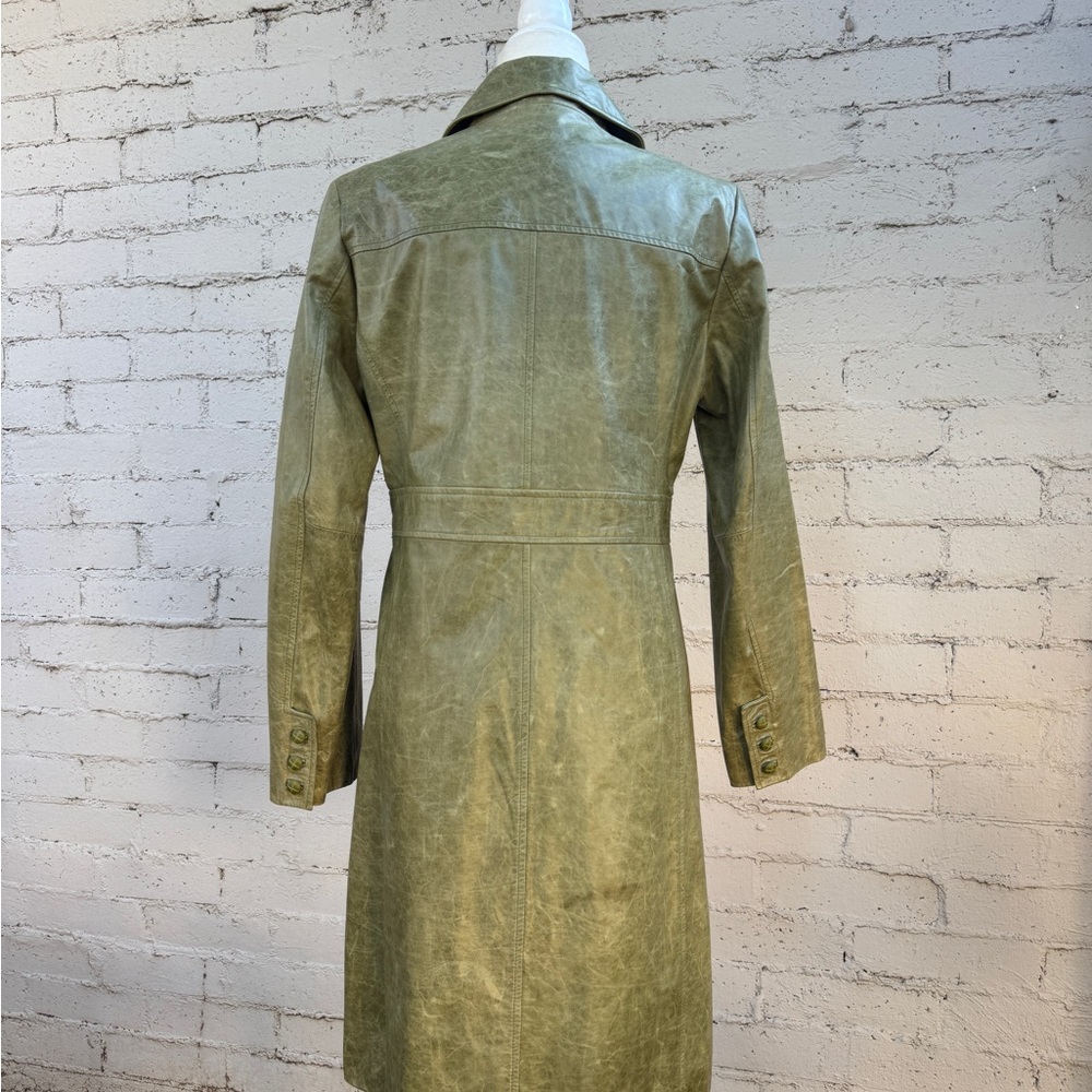 Vintage Pasha & Jo Leather Coat Olive Green Size M - Picture 4 of 14